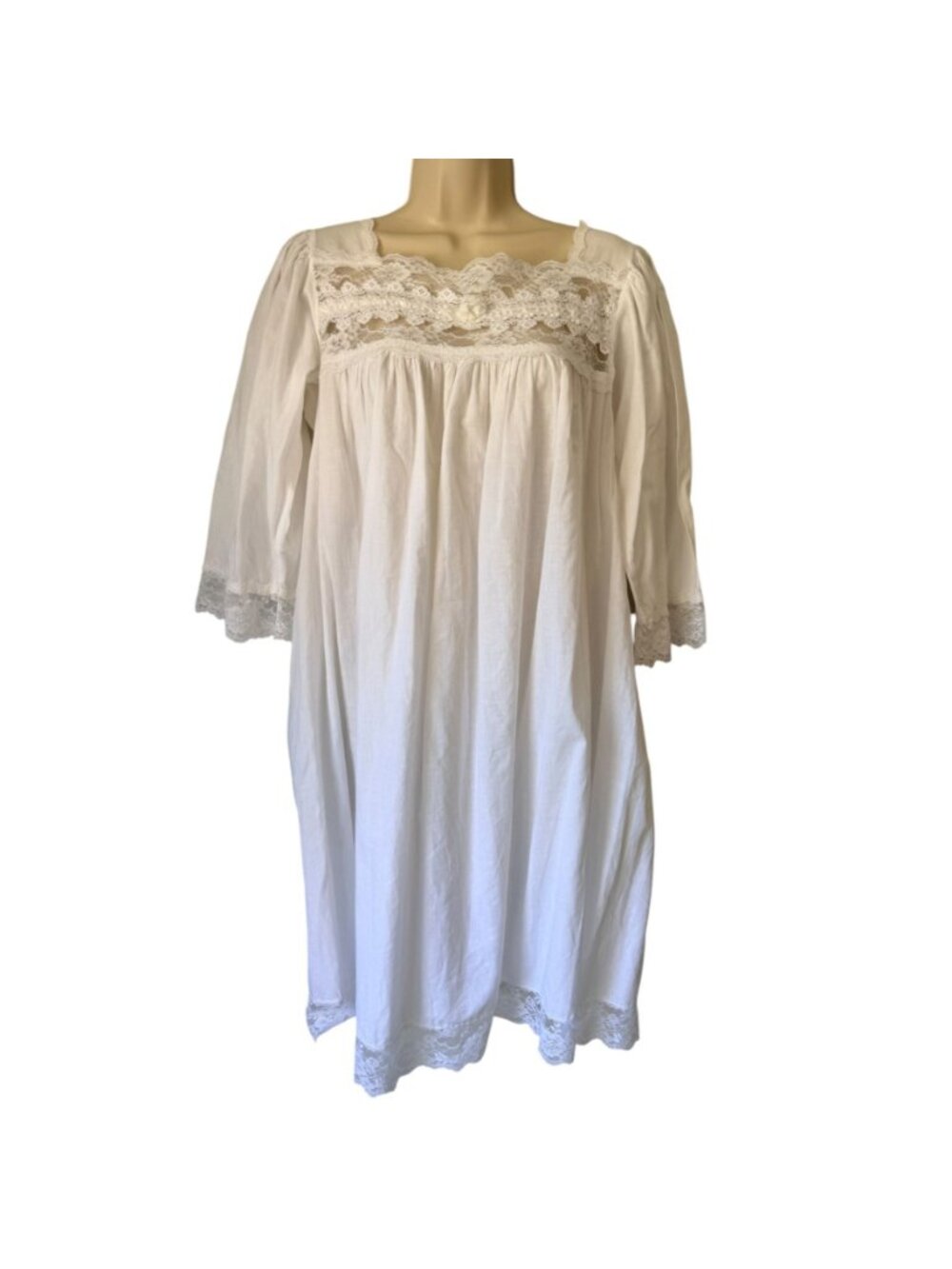 Vintage Christian Dior Nightgown White Cotton Lace Trim Romantic Sleep Dress 70s - Picture 2 of 4
